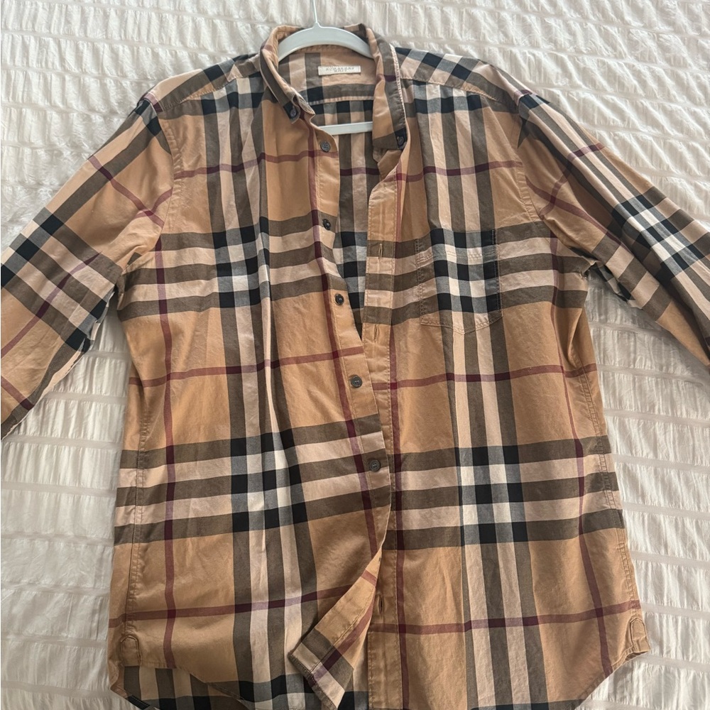 Burberry Men's Beige and Black Checkered Shirt